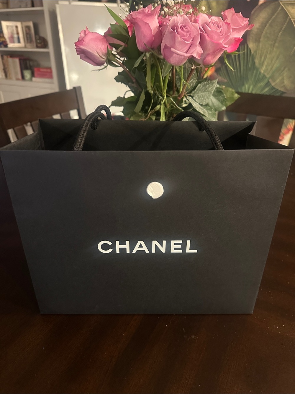CHANEL Black Paper Shopping Bag with White Logo and Rope Handles - Picture 2 of 2